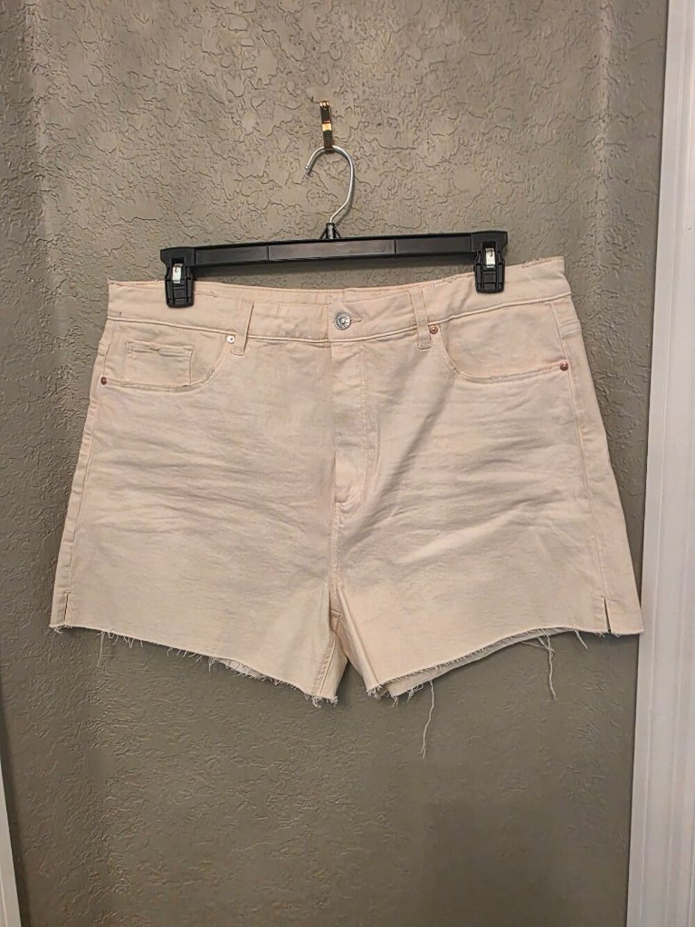 Paige Dani High Rise A Line Eggshell Cut Off Denim Jean Shorts 34 NEW